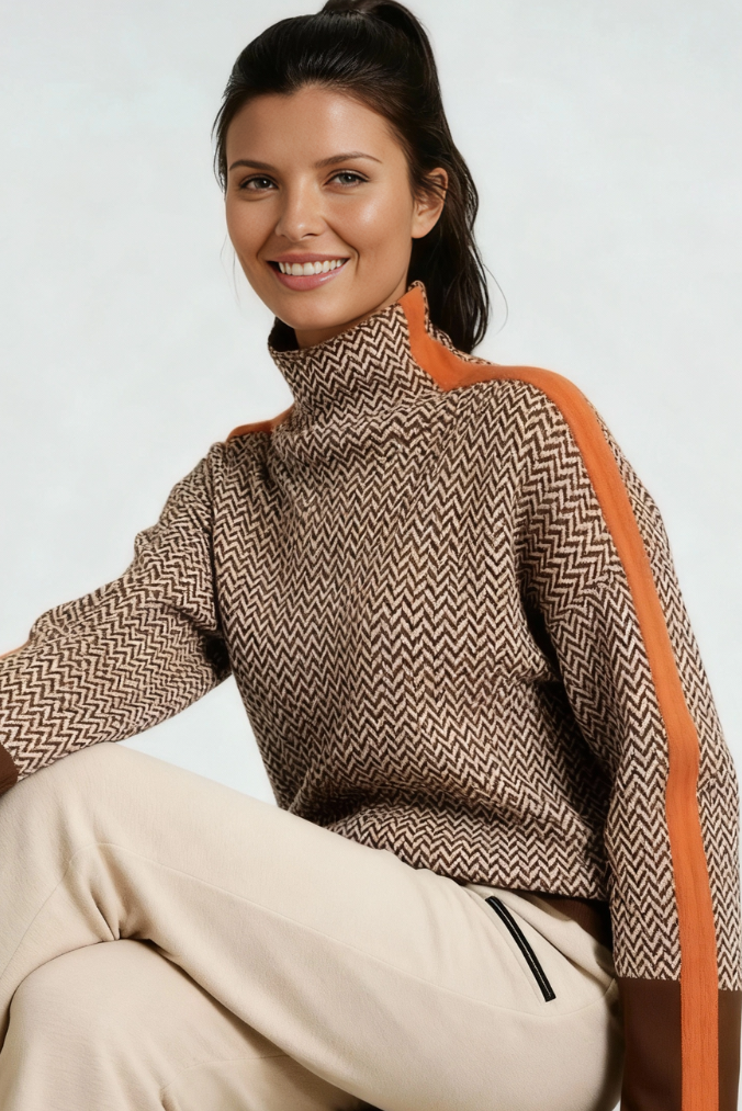 Léonie | Pull à col montant et rayures contrastées