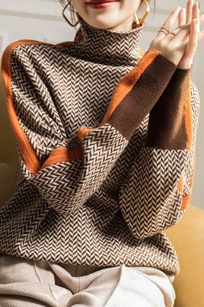 Léonie | Pull à col montant et rayures contrastées