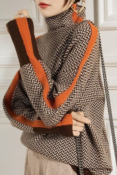 Léonie | Pull à col montant et rayures contrastées