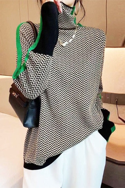 Léonie | Pull à col montant et rayures contrastées